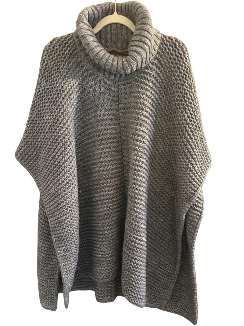 UGG WOOL BLEND MOCK NECK PONCHO DARK HEATHER GREY ONE SIZE